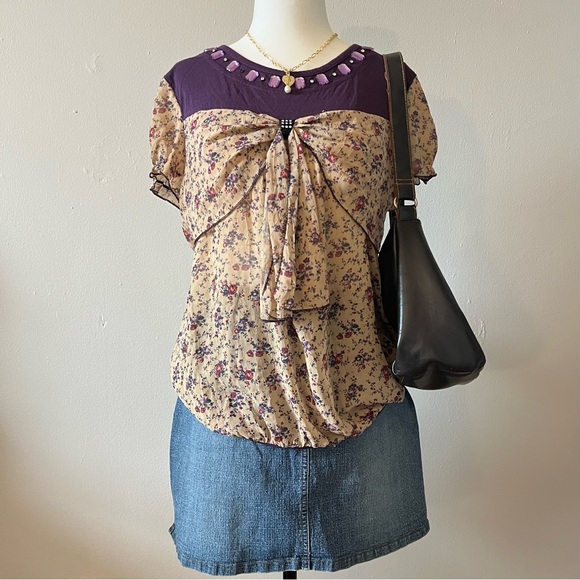 gorgeous y2k floral bow detail blouse🌟 - Picture 1 of 6